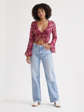 Urban Outfitters Floral Tie Front Crop Top Sheer Small